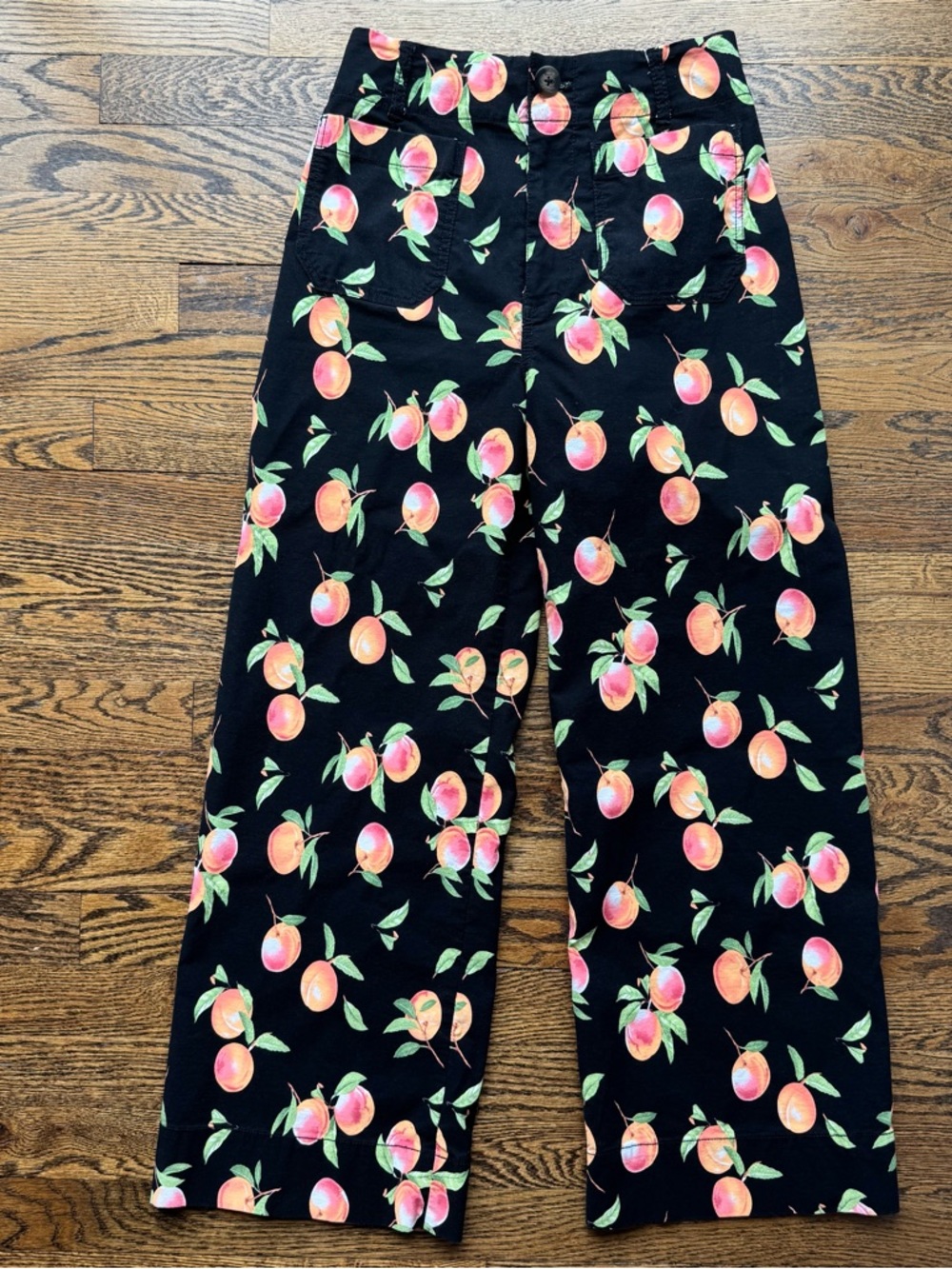 Maeve by Anthropologie The Collette Black Wide Leg Peach Print Pants 26